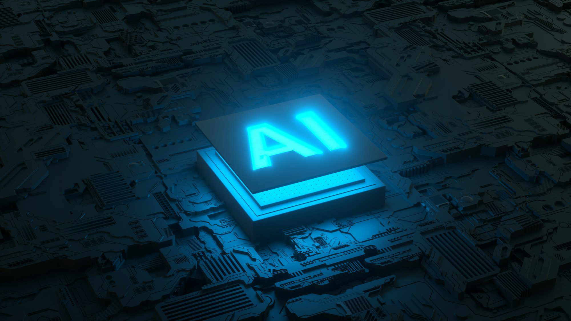 circuit board and ai micro processor artificial intelligence of digital human 3d render